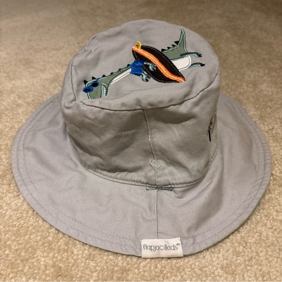 Flapjack Kids Green Gray Reversible Kids Bucket Sun Hat Cap Dinosaur Theme Beach - Picture 15 of 16